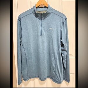 Orvis Men's Large Long Sleeve Pullover 1/4 Zip Blue Shirt Lightweight Comfort